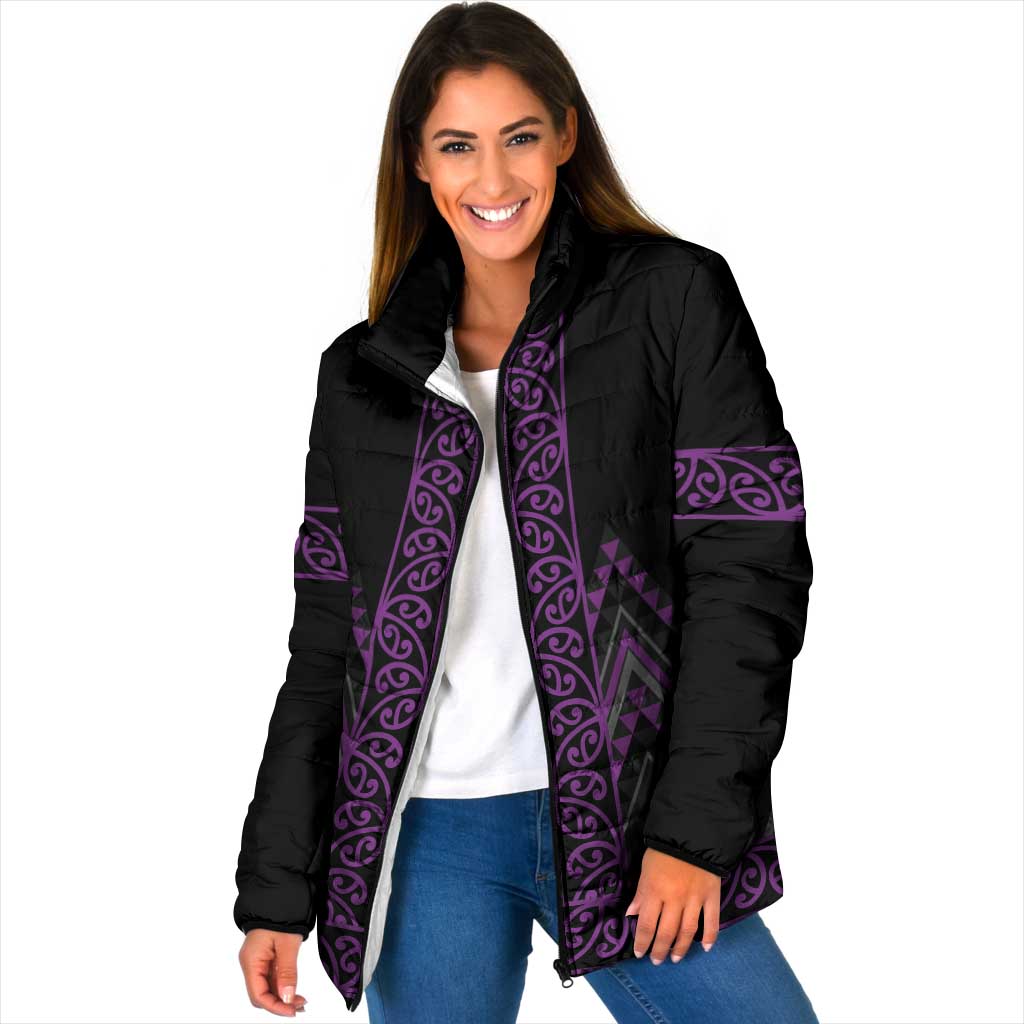 Purple Aotearoa Mangopare Kowhaiwhai Niho Taniwha Padded Jacket Maori New Zealand - Polynesian Pride