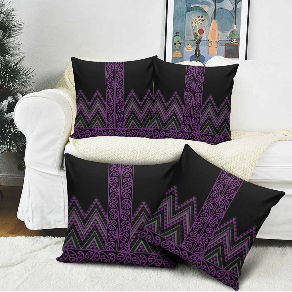 Purple Aotearoa Mangopare Kowhaiwhai Niho Taniwha Pillow Cover Maori New Zealand - Polynesian Pride
