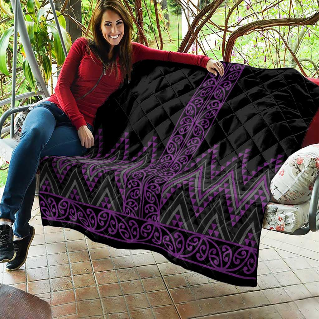 Purple Aotearoa Mangopare Kowhaiwhai and Niho Taniwha Quilt Maori New Zealand