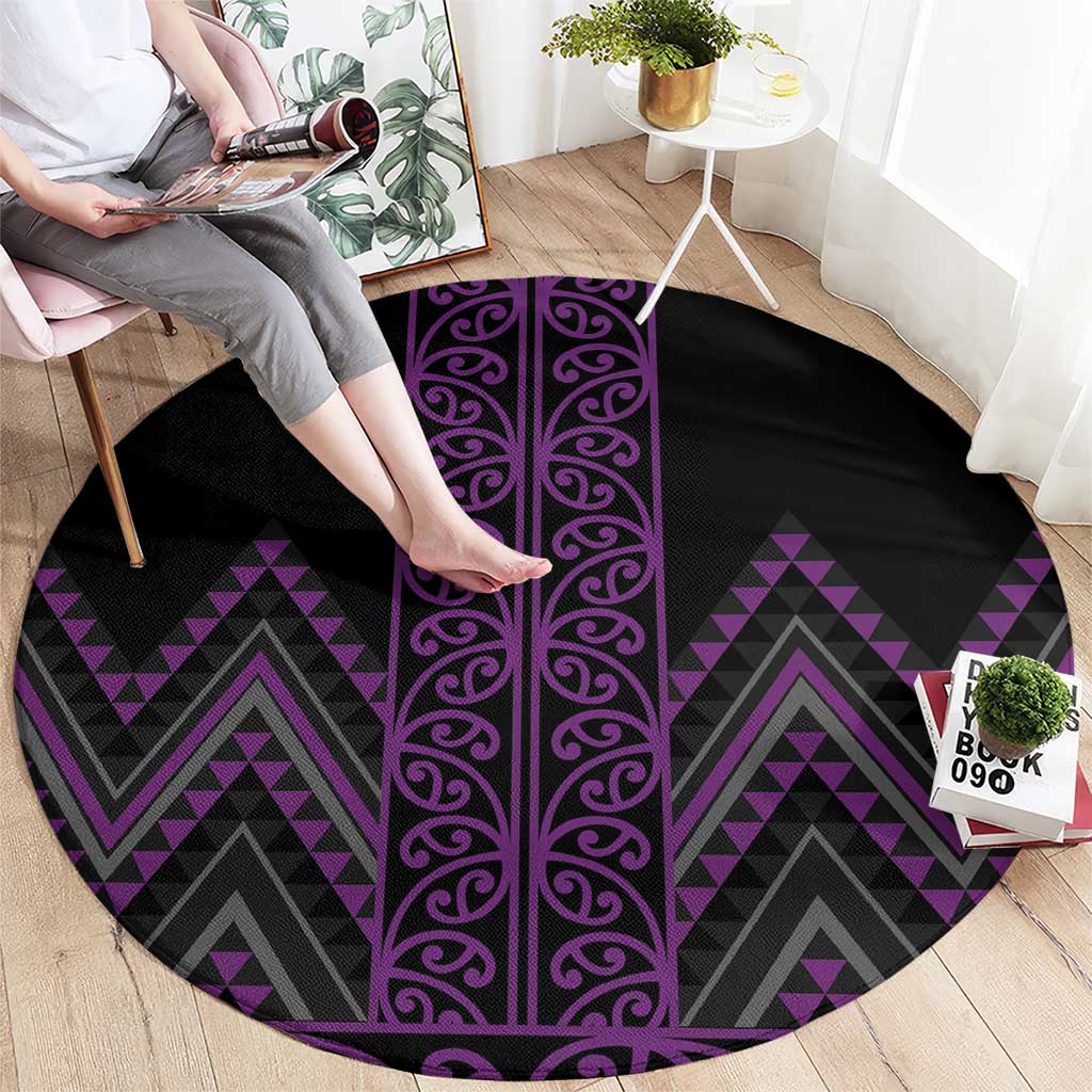 Purple Aotearoa Mangopare Kowhaiwhai and Niho Taniwha Round Carpet Maori New Zealand