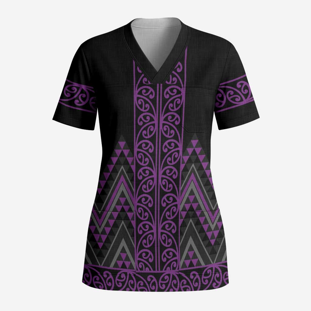 Purple Aotearoa Mangopare Kowhaiwhai and Niho Taniwha Scrub Top Maori New Zealand - Polynesian Pride