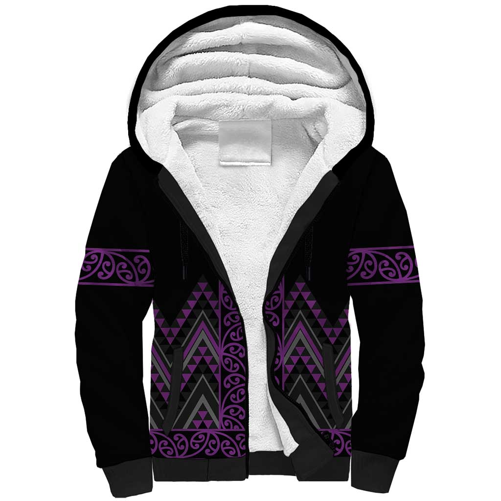 Purple Aotearoa Mangopare Kowhaiwhai and Niho Taniwha Sherpa Hoodie Maori New Zealand