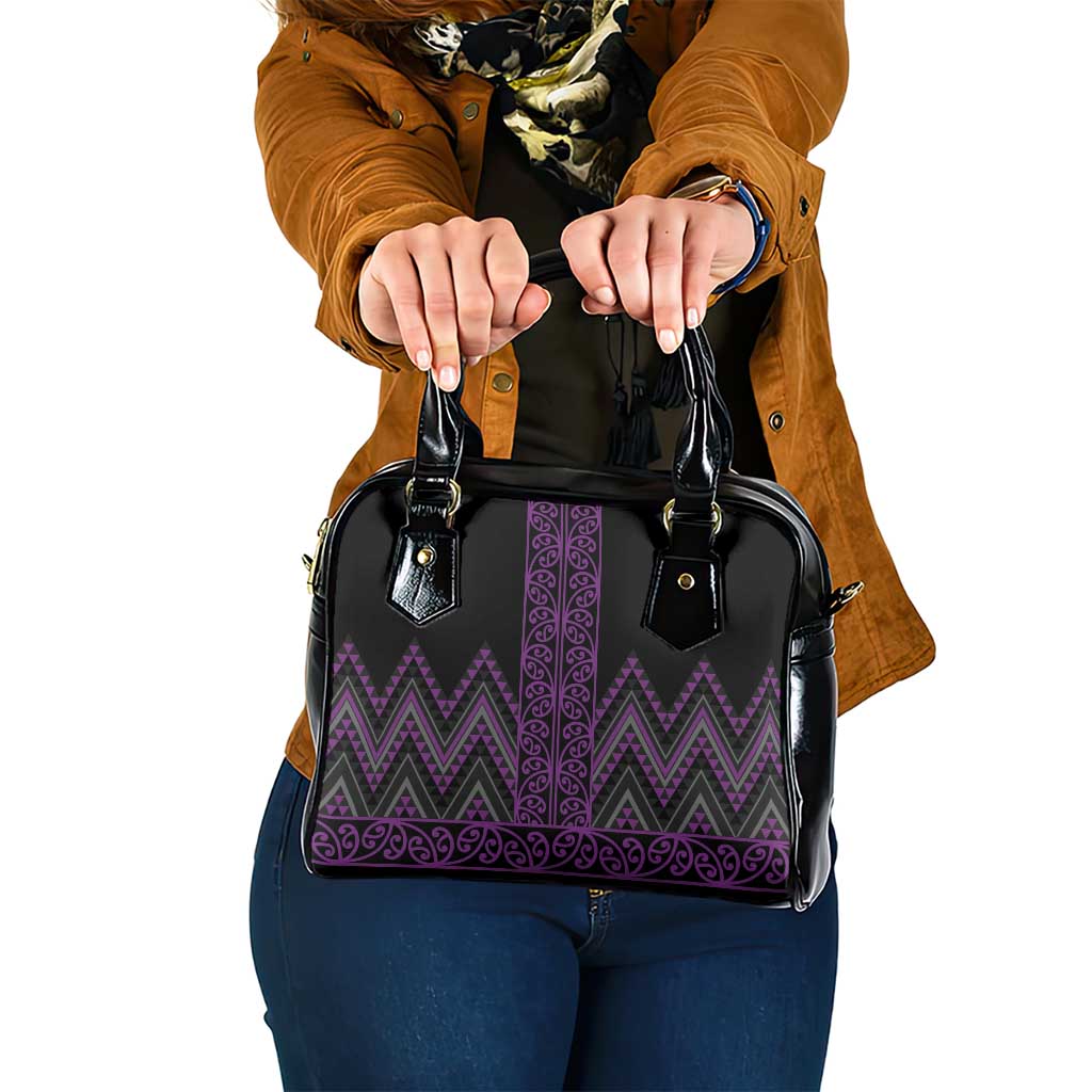 Purple Aotearoa Mangopare Kowhaiwhai and Niho Taniwha Shoulder Handbag Maori New Zealand