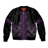 Purple Aotearoa Mangopare Kowhaiwhai and Niho Taniwha Sleeve Zip Bomber Jacket Maori New Zealand