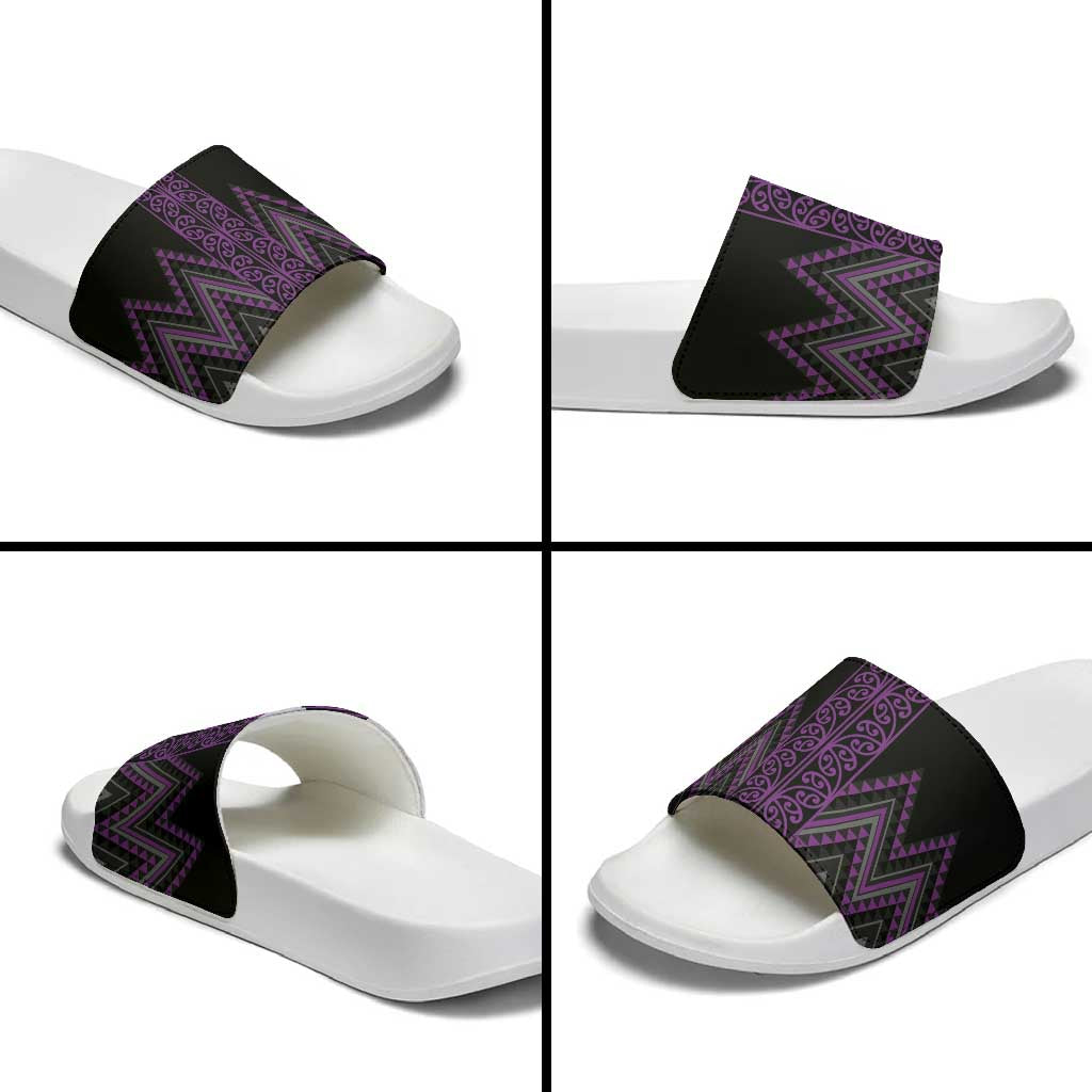 Purple Aotearoa Mangopare Kowhaiwhai Niho Taniwha Slide Sandals Maori New Zealand - Polynesian Pride