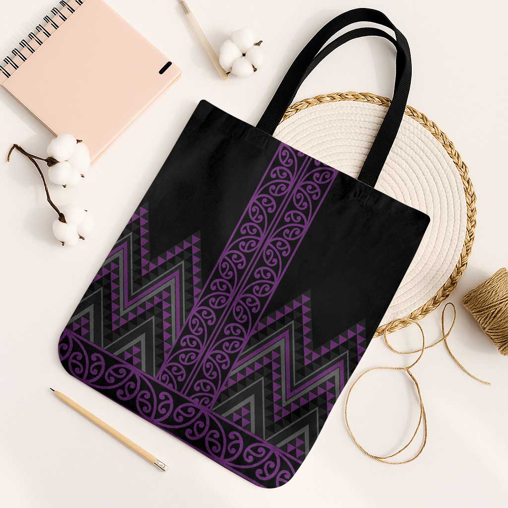Purple Aotearoa Mangopare Kowhaiwhai Niho Taniwha Tote Bag Maori New Zealand - Polynesian Pride