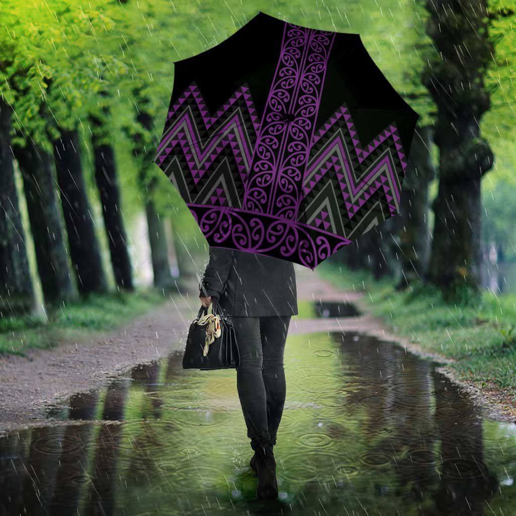 Purple Aotearoa Mangopare Kowhaiwhai Niho Taniwha Umbrella Maori New Zealand - Polynesian Pride