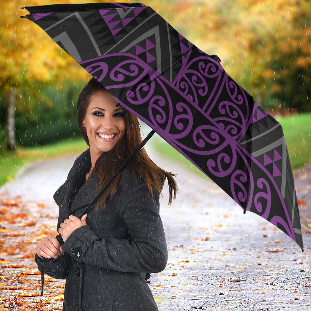 Purple Aotearoa Mangopare Kowhaiwhai Niho Taniwha Umbrella Maori New Zealand - Polynesian Pride