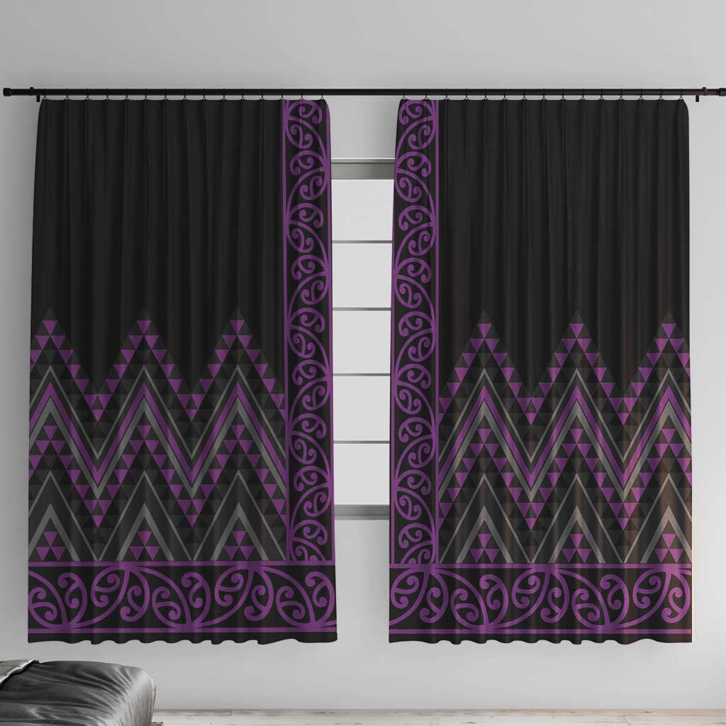 Purple Aotearoa Mangopare Kowhaiwhai and Niho Taniwha Window Curtain Maori New Zealand