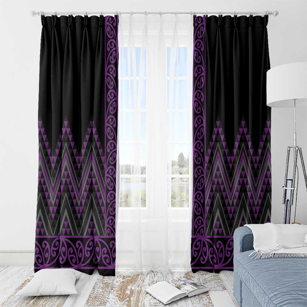 Purple Aotearoa Mangopare Kowhaiwhai and Niho Taniwha Window Curtain Maori New Zealand LT14 - Polynesian Pride