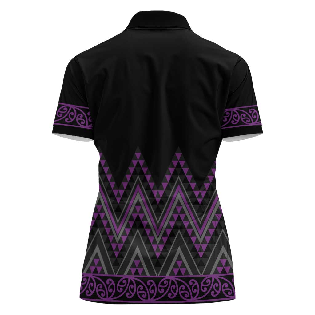 Purple Aotearoa Mangopare Kowhaiwhai and Niho Taniwha Women Polo Shirt Maori New Zealand