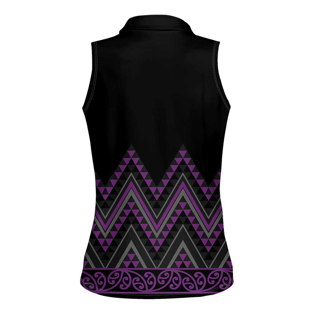 Purple Aotearoa Mangopare Kowhaiwhai and Niho Taniwha Women Sleeveless Polo Shirt Maori New Zealand