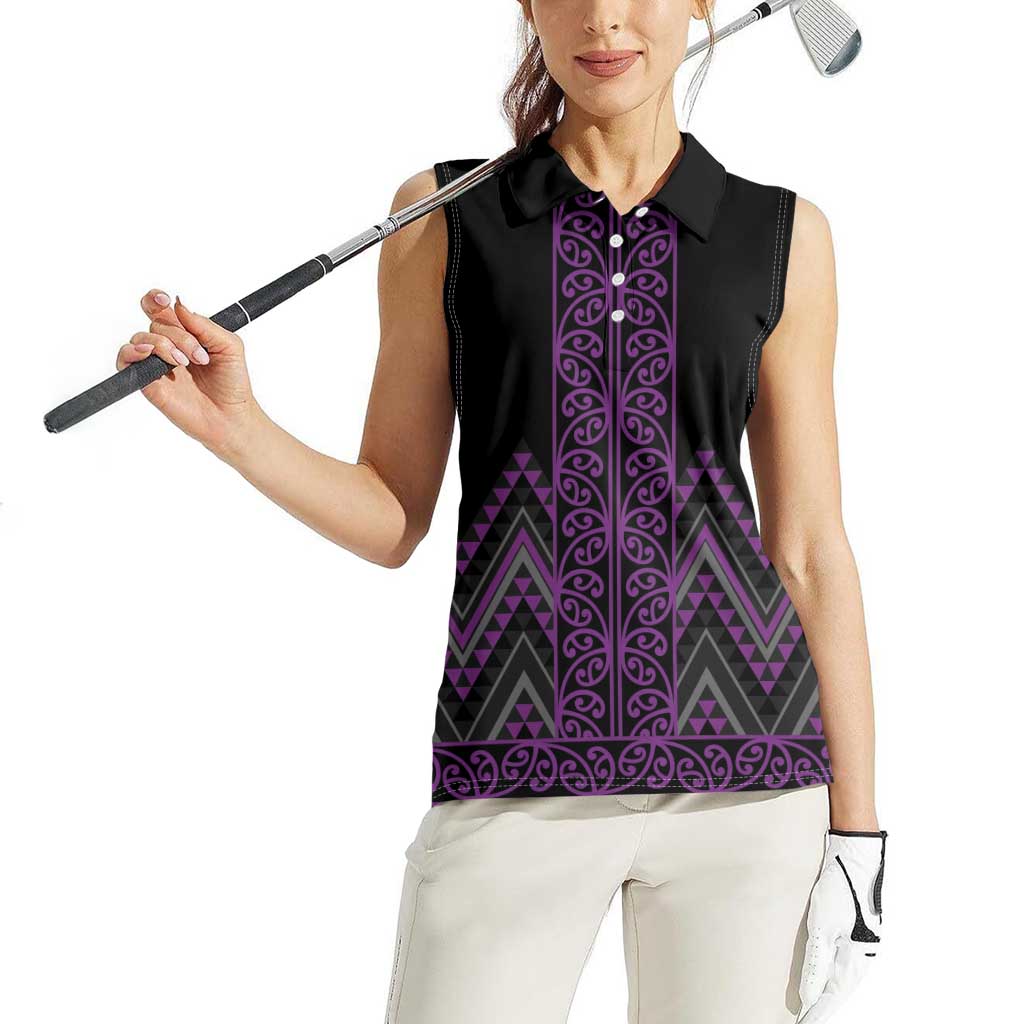 Purple Aotearoa Mangopare Kowhaiwhai and Niho Taniwha Women Sleeveless Polo Shirt Maori New Zealand