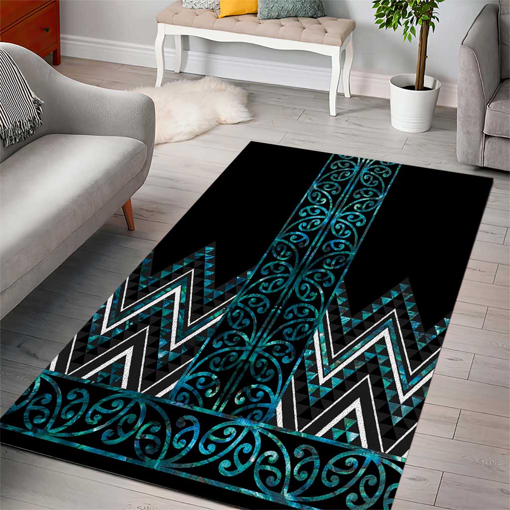 Paua Shell Aotearoa Mangopare Kowhaiwhai and Niho Taniwha Area Rug Maori New Zealand