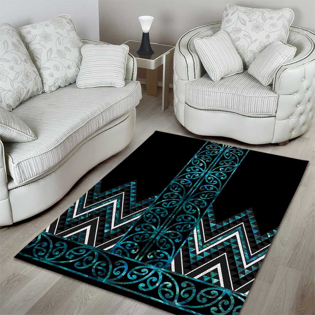 Paua Shell Aotearoa Mangopare Kowhaiwhai and Niho Taniwha Area Rug Maori New Zealand