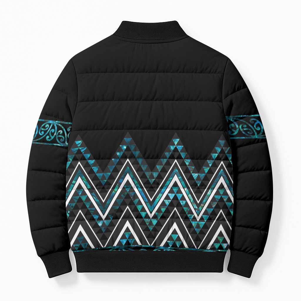 Paua Shell Aotearoa Mangopare Kowhaiwhai Niho Taniwha Bomber Puffer Jacket Maori New Zealand LT14 - Polynesian Pride