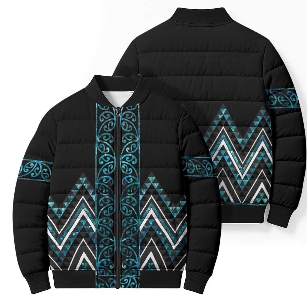 Paua Shell Aotearoa Mangopare Kowhaiwhai Niho Taniwha Bomber Puffer Jacket Maori New Zealand LT14 - Polynesian Pride