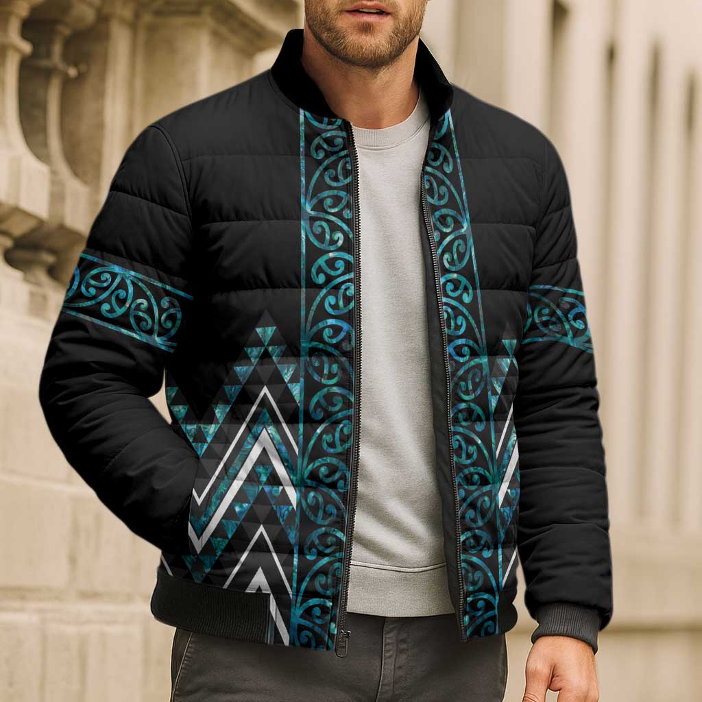 Paua Shell Aotearoa Mangopare Kowhaiwhai Niho Taniwha Bomber Puffer Jacket Maori New Zealand LT14 - Polynesian Pride