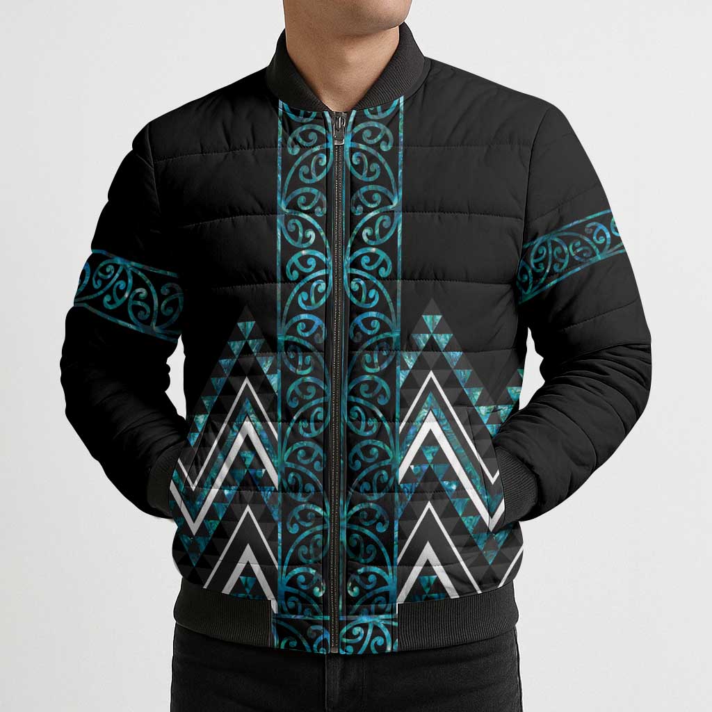 Paua Shell Aotearoa Mangopare Kowhaiwhai Niho Taniwha Bomber Puffer Jacket Maori New Zealand LT14 - Polynesian Pride