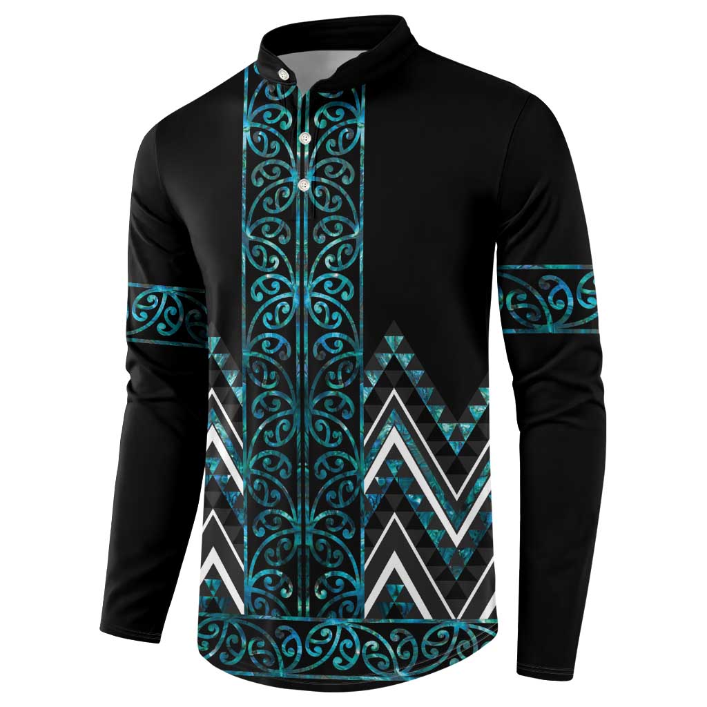 Paua Shell Aotearoa Mangopare Kowhaiwhai and Niho Taniwha Button Sweatshirt Maori New Zealand
