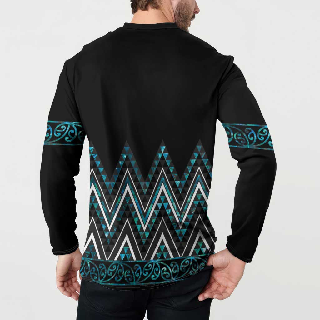 Paua Shell Aotearoa Mangopare Kowhaiwhai and Niho Taniwha Button Sweatshirt Maori New Zealand
