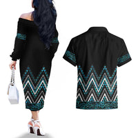 Paua Shell Aotearoa Mangopare Kowhaiwhai and Niho Taniwha Couples Matching Off The Shoulder Long Sleeve Dress and Hawaiian Shirt Maori New Zealand LT14 - Polynesian Pride