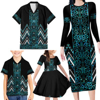 Paua Shell Aotearoa Mangopare Kowhaiwhai and Niho Taniwha Family Matching Long Sleeve Bodycon Dress and Hawaiian Shirt Maori New Zealand LT14 - Polynesian Pride