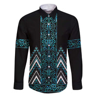 Paua Shell Aotearoa Mangopare Kowhaiwhai and Niho Taniwha Family Matching Long Sleeve Bodycon Dress and Hawaiian Shirt Maori New Zealand LT14 Dad's Shirt - Long Sleeve Turquoise - Polynesian Pride