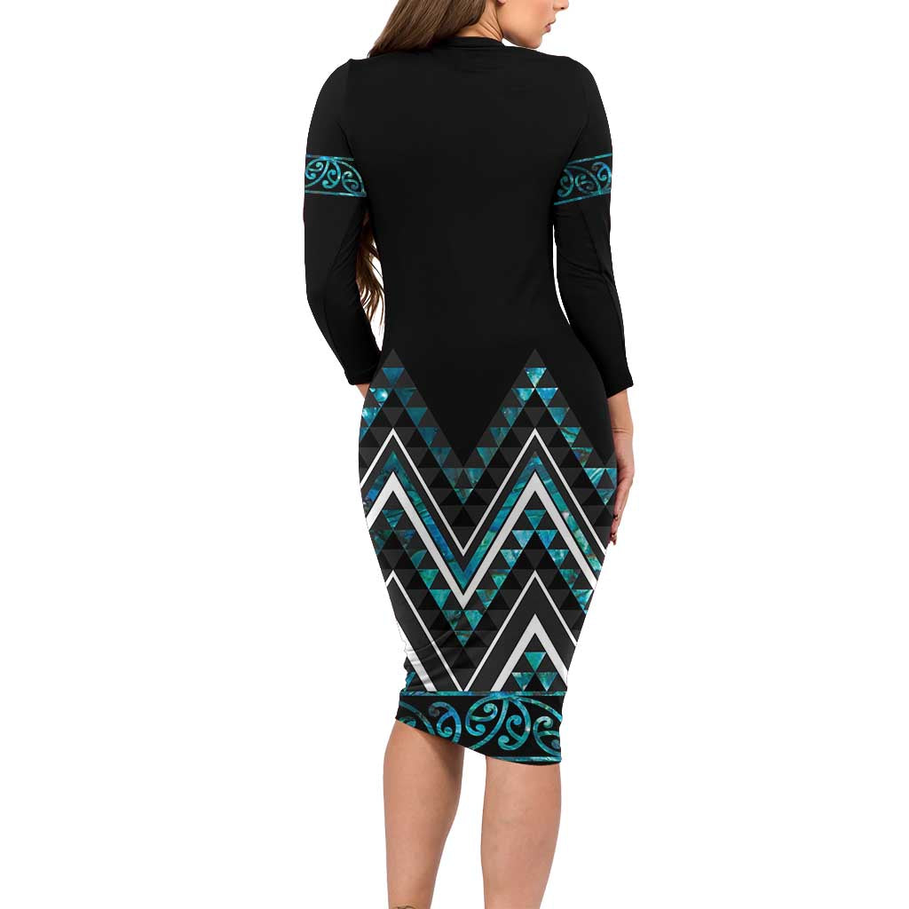 Paua Shell Aotearoa Mangopare Kowhaiwhai and Niho Taniwha Family Matching Long Sleeve Bodycon Dress and Hawaiian Shirt Maori New Zealand LT14 - Polynesian Pride