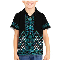 Paua Shell Aotearoa Mangopare Kowhaiwhai and Niho Taniwha Family Matching Mermaid Dress and Hawaiian Shirt Maori New Zealand LT14 Son's Shirt Turquoise - Polynesian Pride