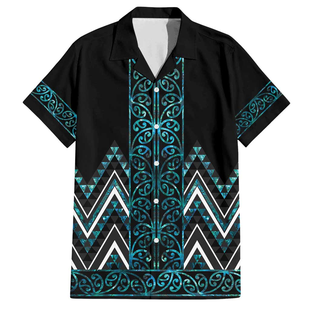 Paua Shell Aotearoa Mangopare Kowhaiwhai and Niho Taniwha Family Matching Off Shoulder Maxi Dress and Hawaiian Shirt Maori New Zealand