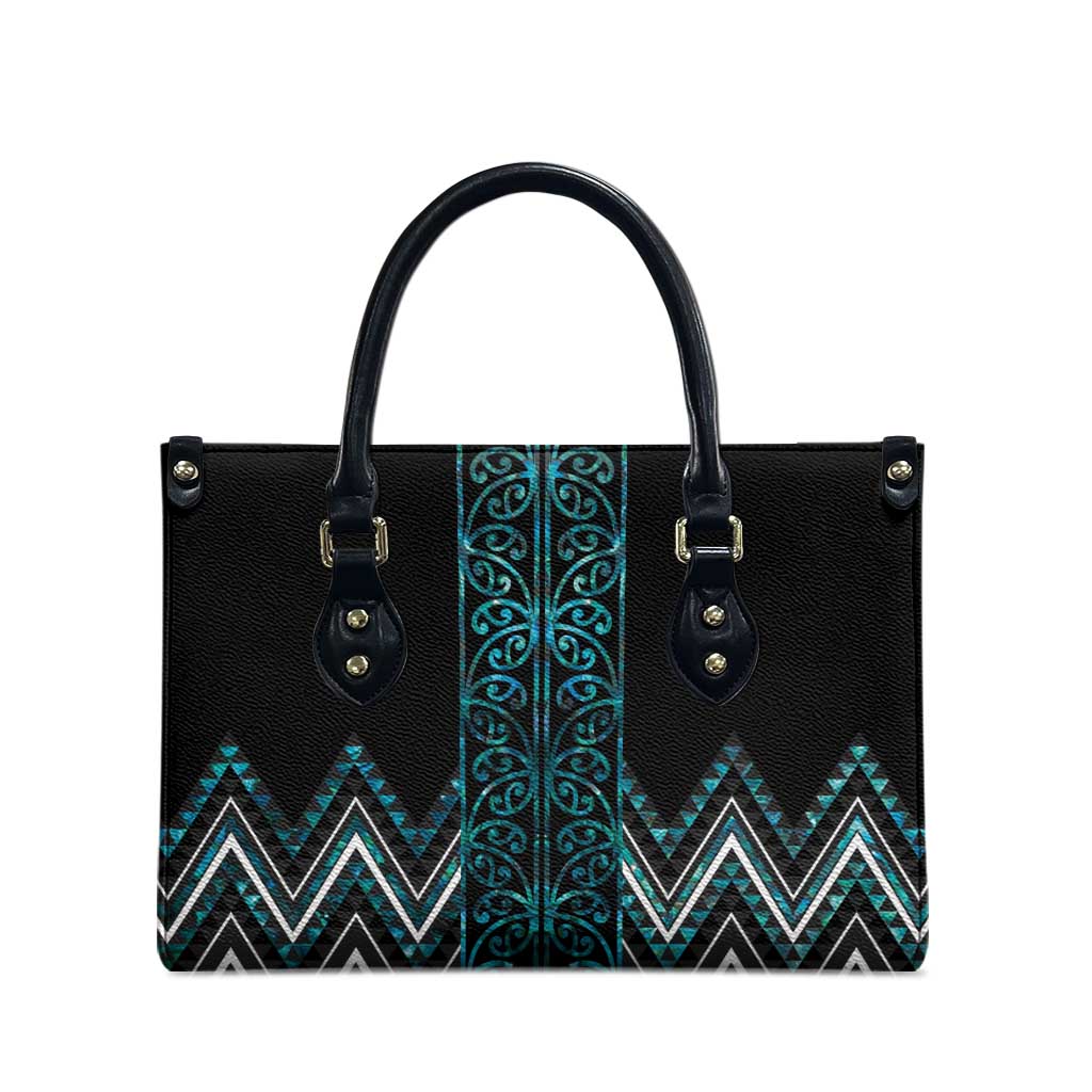 Paua Shell Aotearoa Mangopare Kowhaiwhai Niho Taniwha Leather Bag Maori New Zealand - Polynesian Pride