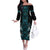 Paua Shell Aotearoa Mangopare Kowhaiwhai and Niho Taniwha Off The Shoulder Long Sleeve Dress Maori New Zealand
