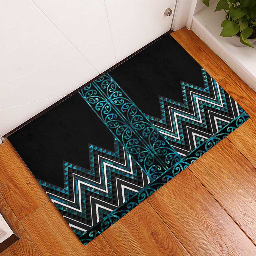 Paua Shell Aotearoa Mangopare Kowhaiwhai and Niho Taniwha Rubber Doormat Maori New Zealand