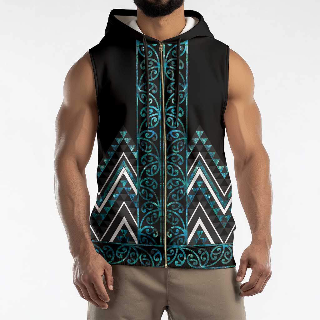 Paua Shell Aotearoa Mangopare Kowhaiwhai Niho Taniwha Sleeveless Zip Hoodie Maori New Zealand - Polynesian Pride