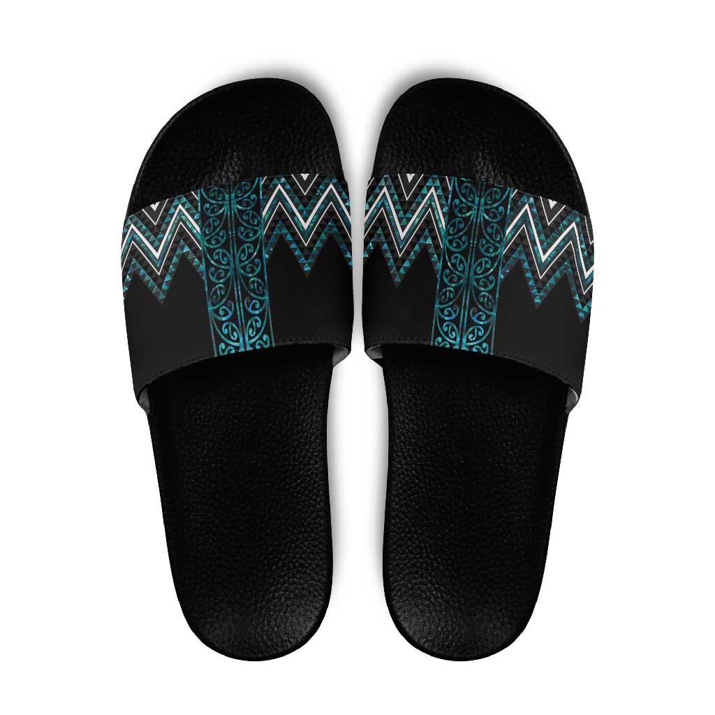 Paua Shell Aotearoa Mangopare Kowhaiwhai Niho Taniwha Slide Sandals Maori New Zealand - Polynesian Pride