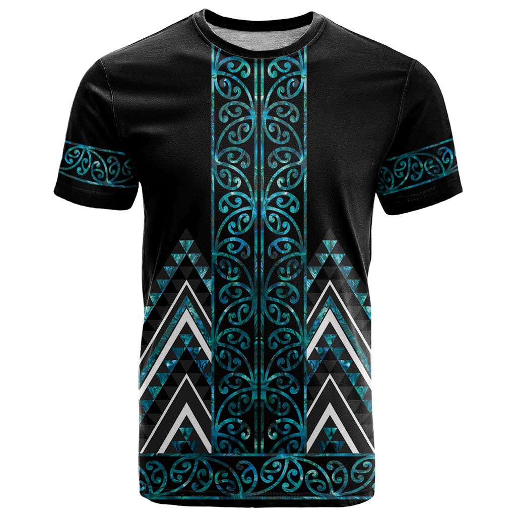 Paua Shell Aotearoa Mangopare Kowhaiwhai and Niho Taniwha T Shirt Maori New Zealand