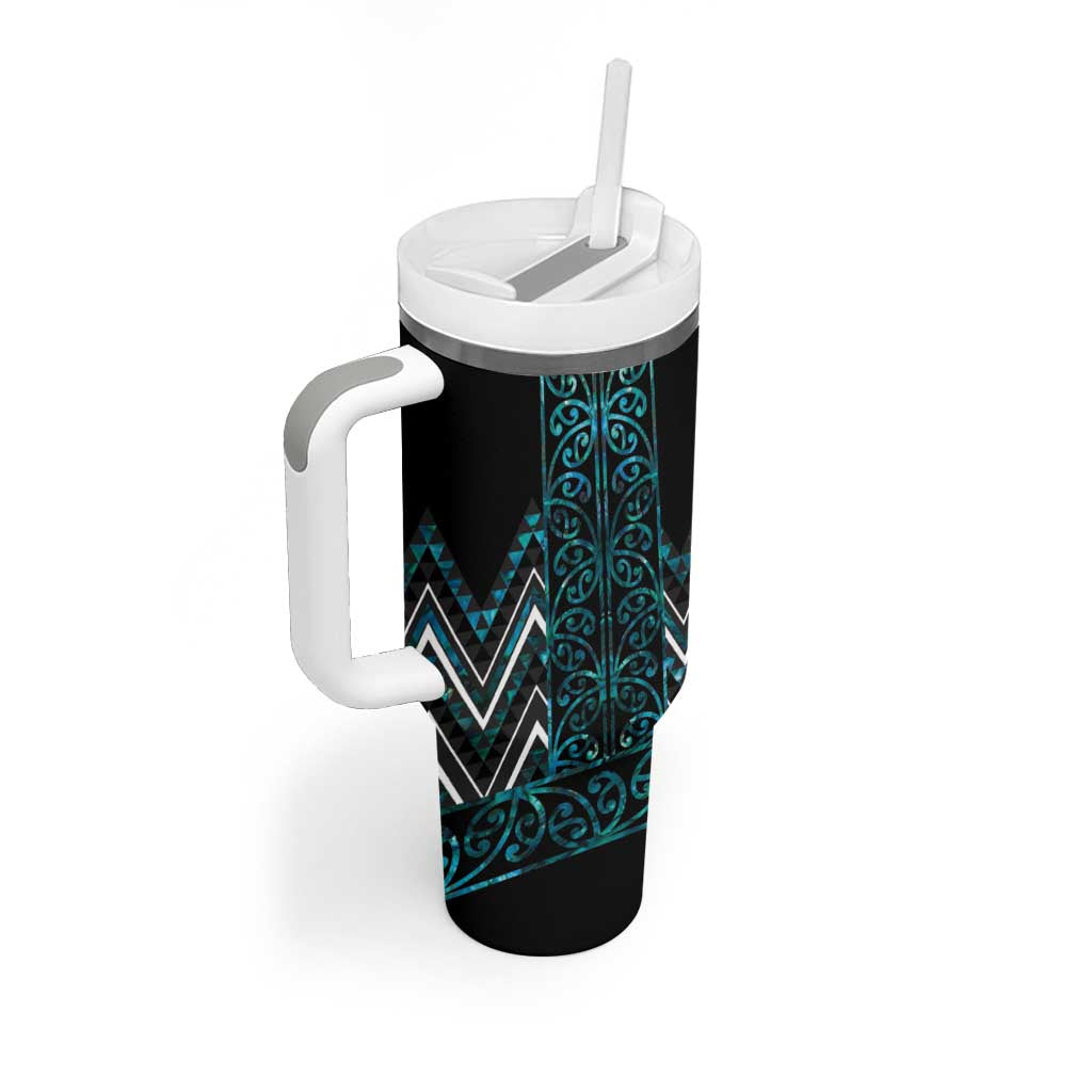 Paua Shell Aotearoa Mangopare Kowhaiwhai and Niho Taniwha Tumbler With Handle Maori New Zealand