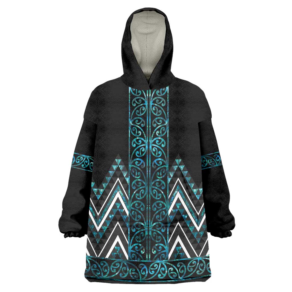 Paua Shell Aotearoa Mangopare Kowhaiwhai and Niho Taniwha Wearable Blanket Hoodie Maori New Zealand LT14 One Size Turquoise - Polynesian Pride