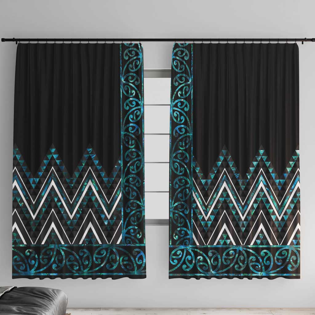 Paua Shell Aotearoa Mangopare Kowhaiwhai and Niho Taniwha Window Curtain Maori New Zealand