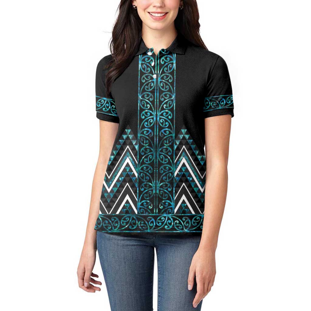 Paua Shell Aotearoa Mangopare Kowhaiwhai and Niho Taniwha Women Polo Shirt Maori New Zealand