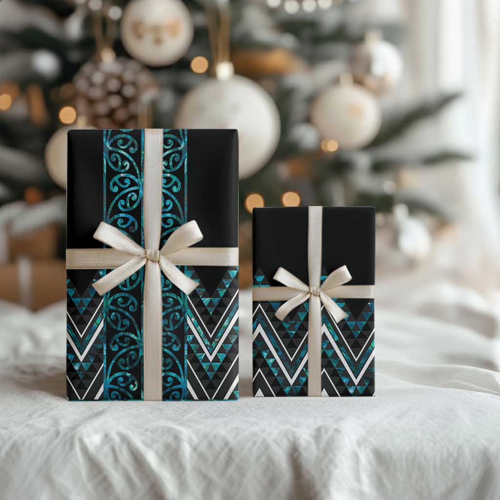 Paua Shell Aotearoa Mangopare Kowhaiwhai and Niho Taniwha Wrapping Paper Maori New Zealand - Polynesian Pride