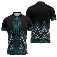 Paua Shell Aotearoa Mangopare Kowhaiwhai Niho Taniwha Zipper Polo Shirt Maori New Zealand - Polynesian Pride