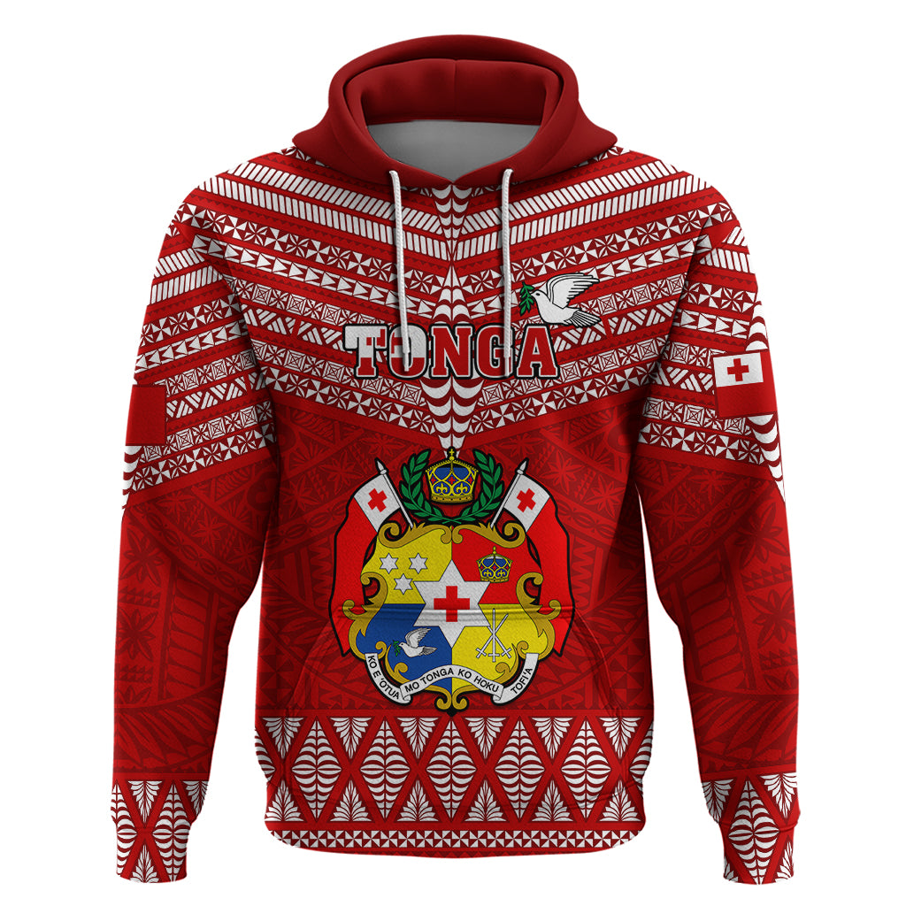 Tonga Rugby Hoodie 2023 World Cup Tongan Kupesi Ngatu Pattern LT14 Red - Polynesian Pride