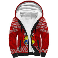 Tonga Rugby Sherpa Hoodie 2023 World Cup Tongan Kupesi Ngatu Pattern LT14 Unisex Red - Polynesian Pride