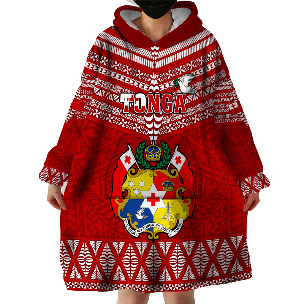 Tonga Rugby Wearable Blanket Hoodie 2023 World Cup Tongan Kupesi Ngatu Pattern LT14 - Polynesian Pride