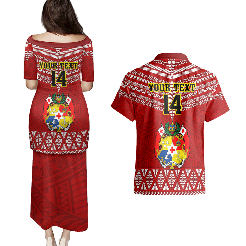 Custom Tonga Rugby Couples Matching Puletasi Dress and Hawaiian Shirt 2023 World Cup Tongan Kupesi Ngatu Pattern LT14 - Polynesian Pride