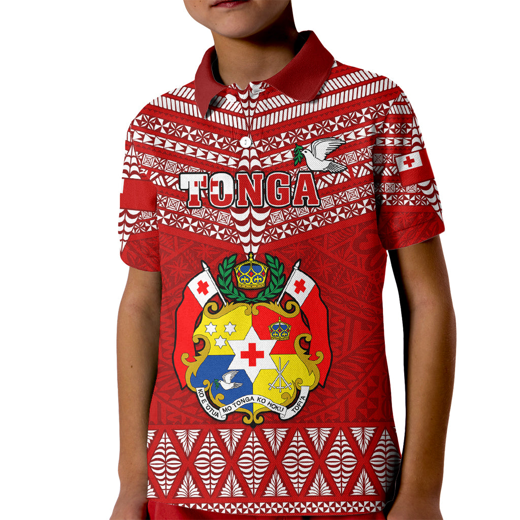 Custom Tonga Rugby Kid Polo Shirt 2023 World Cup Tongan Kupesi Ngatu Pattern LT14 Kid Red - Polynesian Pride