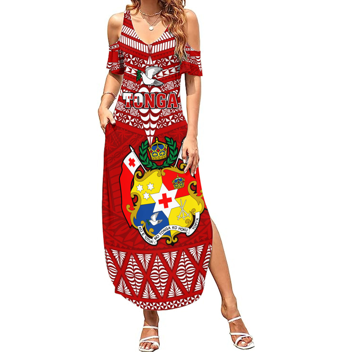 Custom Tonga Rugby Summer Maxi Dress 2023 World Cup Tongan Kupesi Ngatu Pattern LT14 Women Red - Polynesian Pride