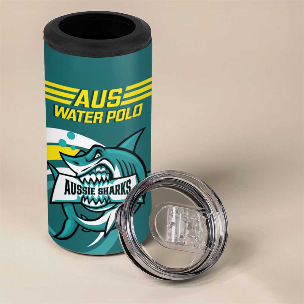 Personalised Australia Water Polo 2024 4 in 1 Can Cooler Tumbler Aussie Shark Sporty Version